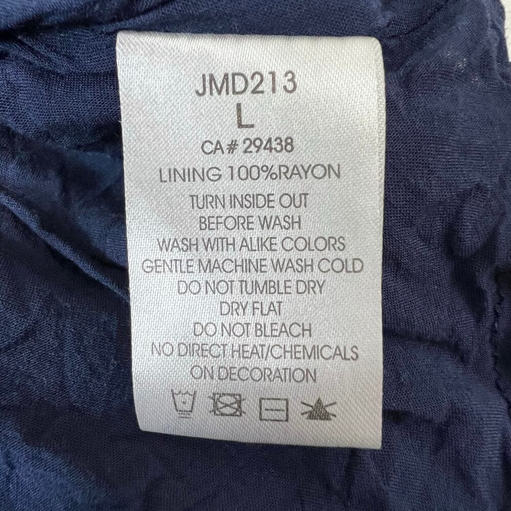 Miss Me Mini Dress L Blue Crochet Lace Empire Waist Flowy Spaghetti Strap - Picture 7 of 12